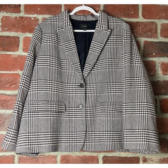 J Crew Boyfriend Blazer Houndstooth Wool Blend Jacket Womens Plus Size 22 - Picture 1 of 11
